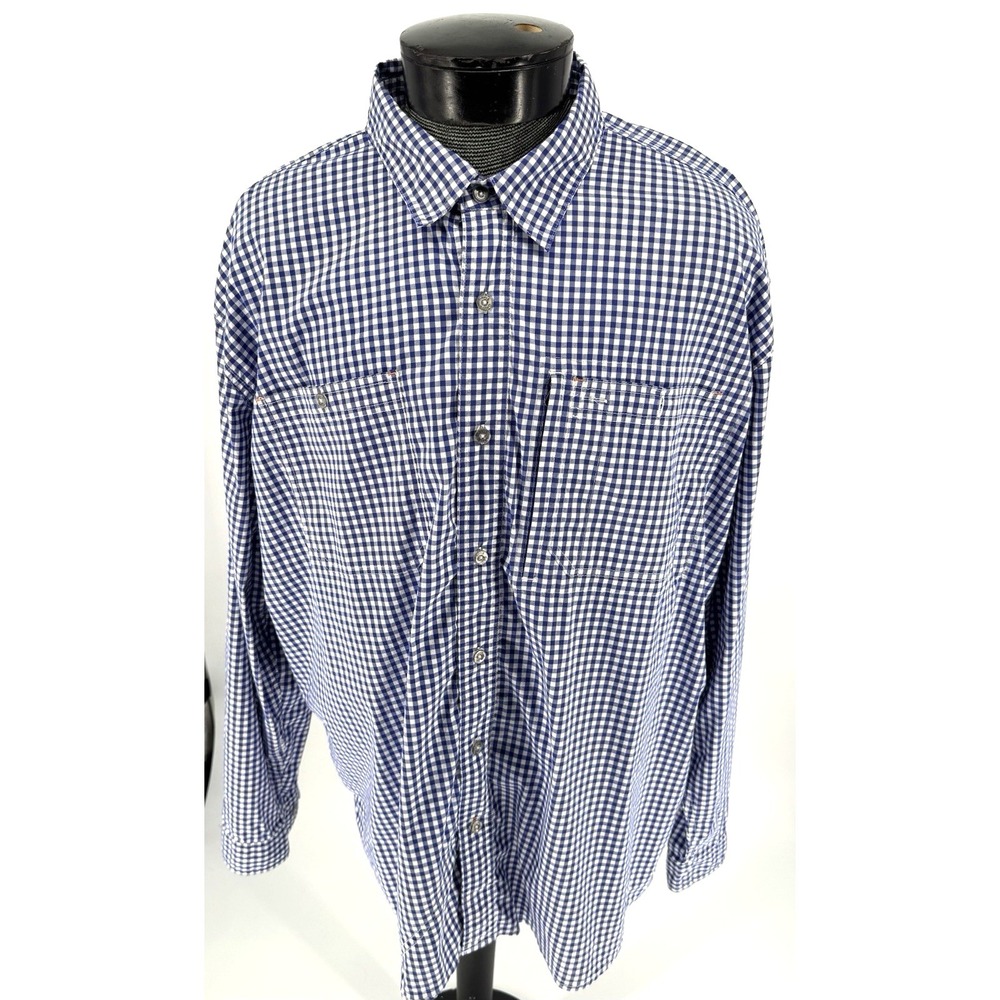 Orvis Men's XXL Blue White Gingham Long Sleeve Button Shirt Zip‎ Pocket